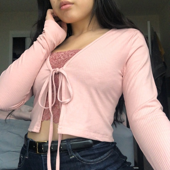 Shein Pink Front-Tie Cardigan - Picture 5 of 8
